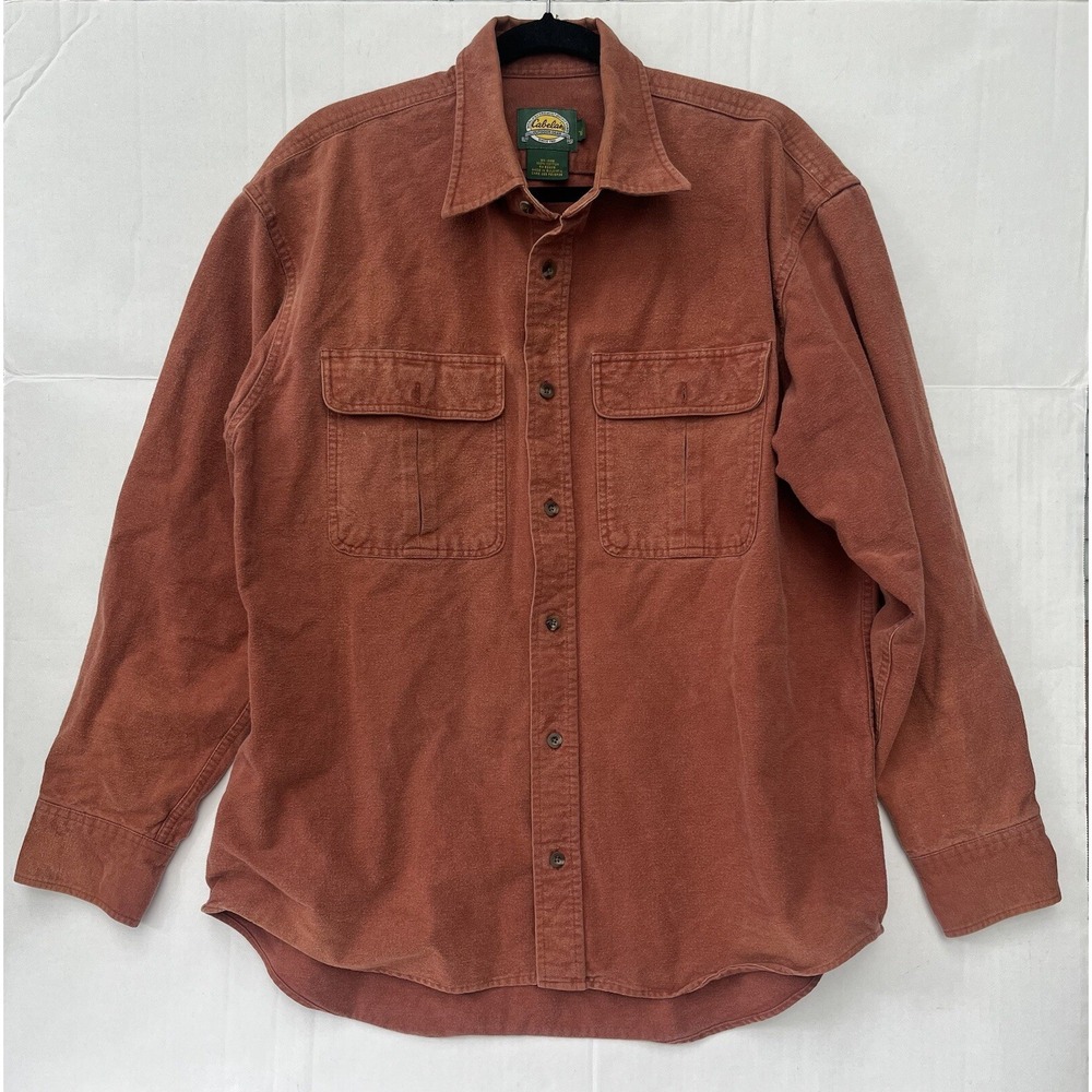 Cabelas Deerskin Chamois Mens L Flannel Rust Orange All Season Heavyweight
